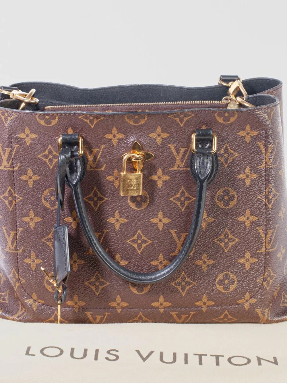 Authentic Louis Vuitton Monogram Flower Tote Black Shoulder Bag